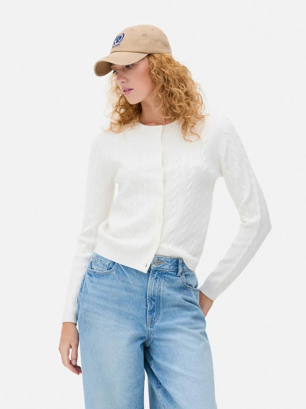 Round Neck Cable Knit Cardigan