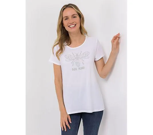 KIM & CO. Shirt, 1/2-Arm Brazil Knit Jersey Strass-Applikation figurumspielend