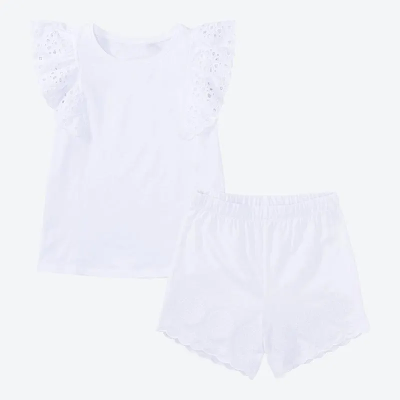 Kinder-Mädchen-T-Shirt mit Stickerei, 2-teilig