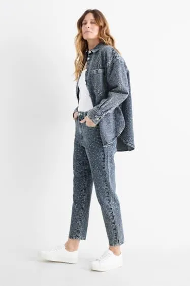 Mom jeans with rhinestones - high waist