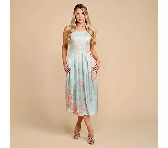 SCHIFFHAUER MUNICH® Kleid, Materialmix Rundhalsausschnitt Eingriffstaschen wadenlang