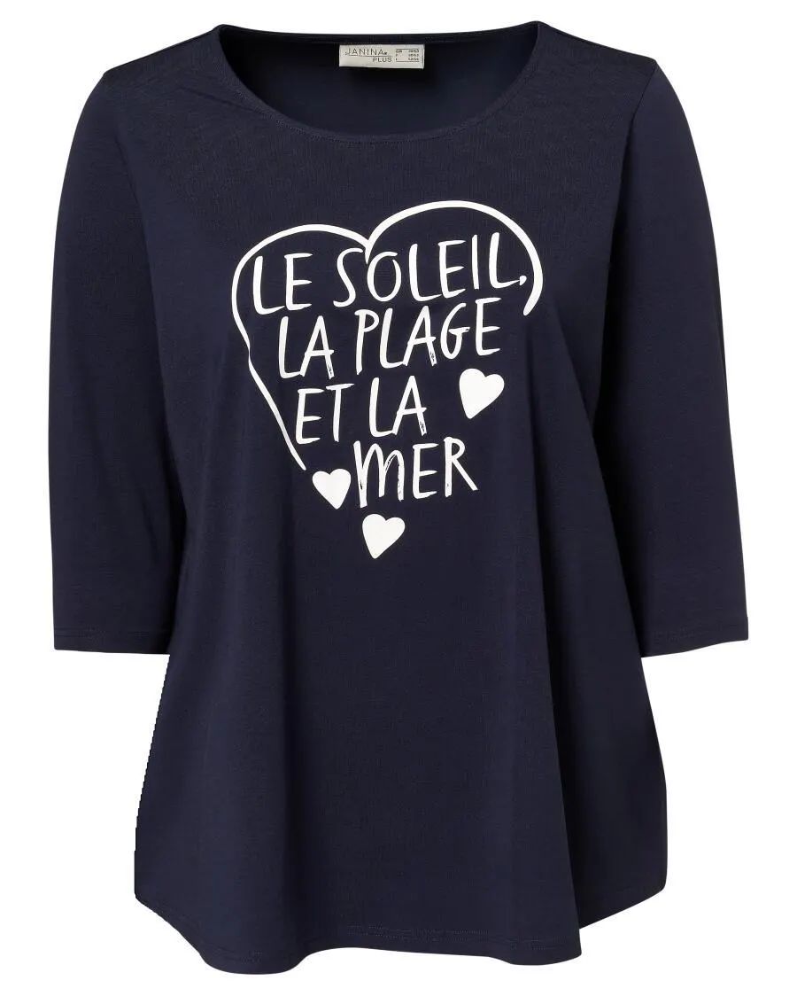 Dunkelblaues Shirt Janina Plus, 3/4-Arm