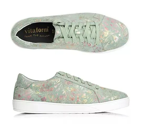 VITAFORM Damen-Sneaker Verloursleder Blumenprint Metallic Sohle Stella