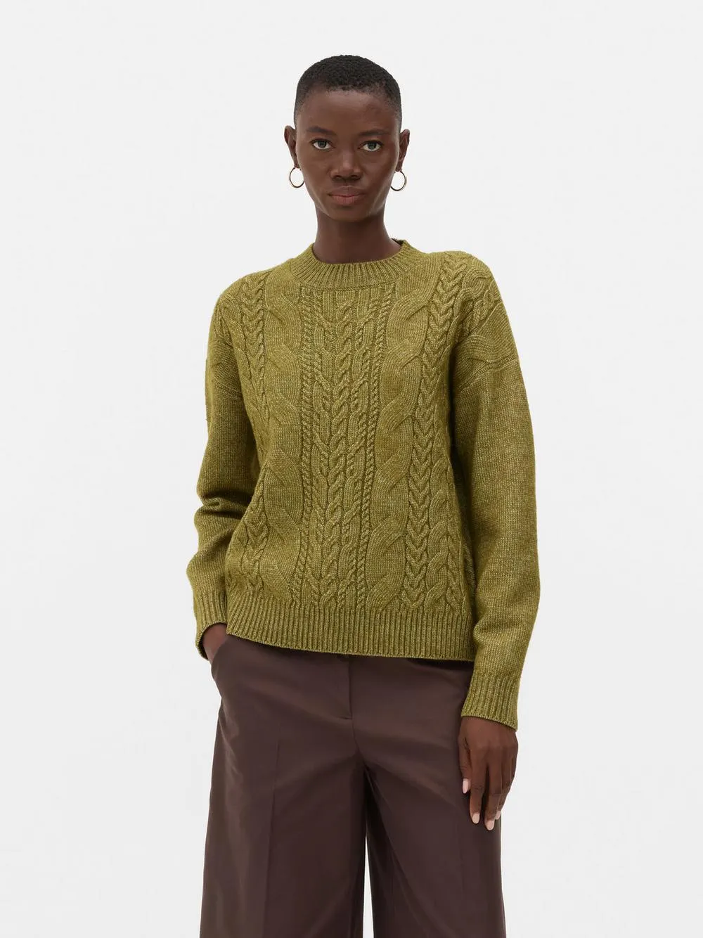 Crew Neck Cable Knit Sweater