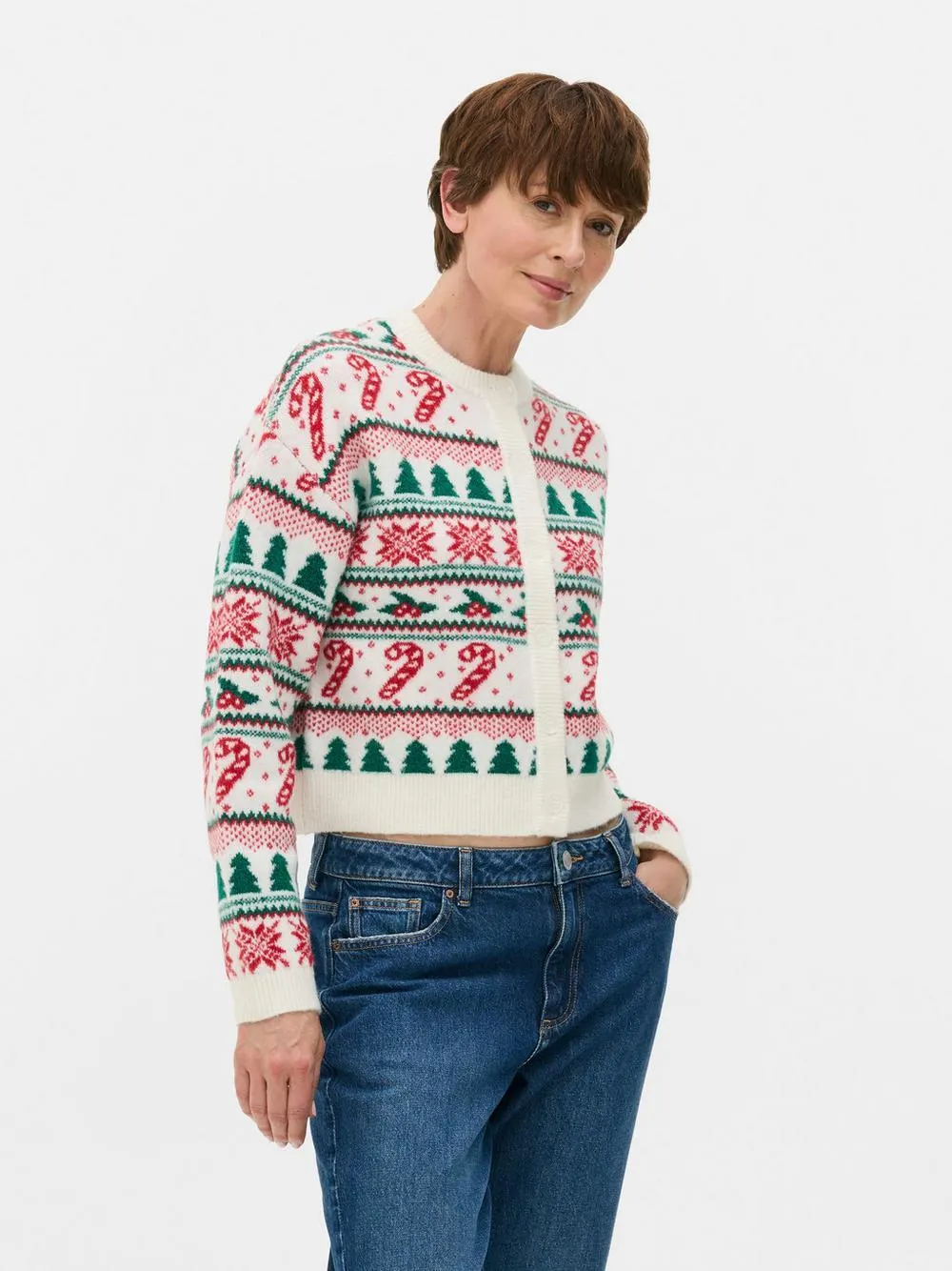 Weihnachts-Cardigan mit Norwegermuster