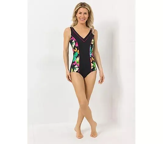 LITTLE ROSE Badeanzug Softcups V-Ausschnitt bedruckt