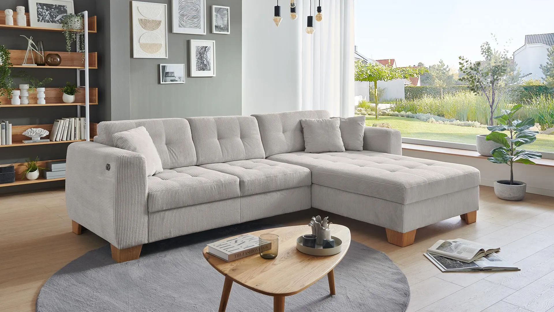 Ecksofa Milo mit Sitzvorzug und Bettkasten Cord