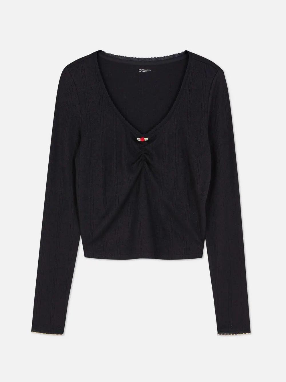 Pointelle-Schlafanzugtop mit Zierrose