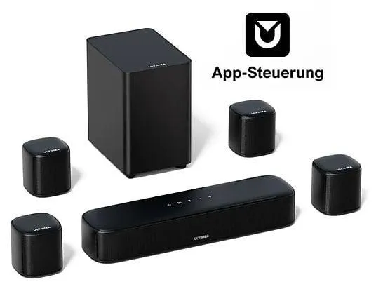 ULTIMEA Aura A40 - 7.1 Soundbar mit App Steuerung und Subwoofer, 4 Surround-Lautsprecher, Soundbar, Schwarz