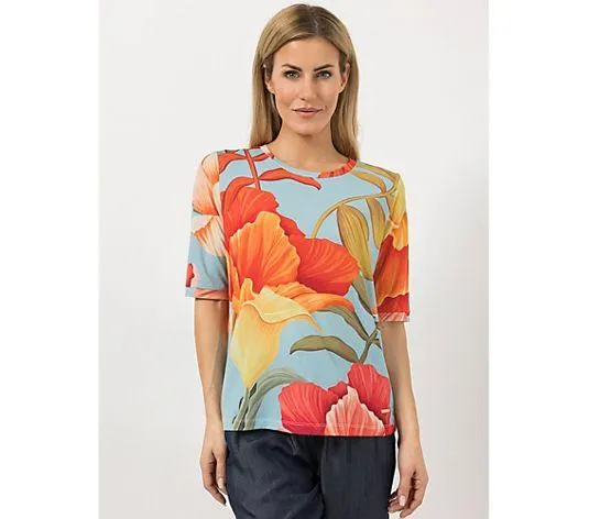 AMINATI® Shirt, langer 1/2-Arm Rundhalsausschnitt Allover Druck figurumspielend