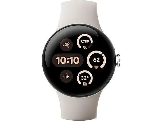 GOOGLE Pixel Watch 3 (Wi-Fi) 41 mm, Smartwatch Aluminium Fluorelastomer, 130–175 mm, 165–210 mm, Porcelain