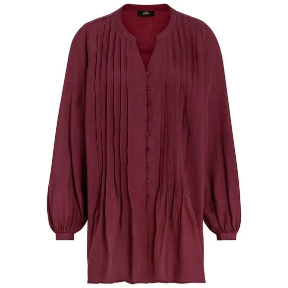 Damen Leinen-Bluse in Plissee-Optik