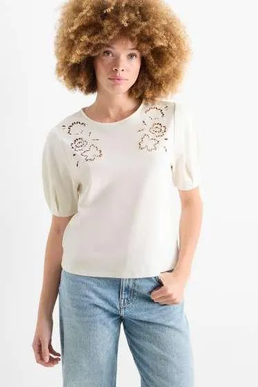 T-shirt - regular fit - broderie anglaise