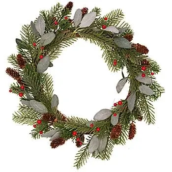 Tannenkranz mit Beeren, Blättern, Zapfen, 45 cm Ø