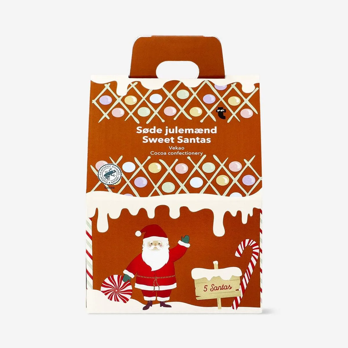 Milk cocoa confectionery Santas in gingerbread house container - 5 pcs