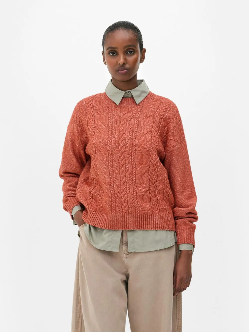 Crew Neck Cable Knit Sweater