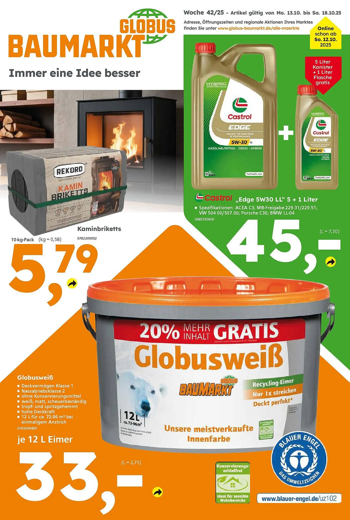 Globus Baumarkt Prospekt von 12. Oktober bis 18. Oktober 2025 - Prospekt seite 1