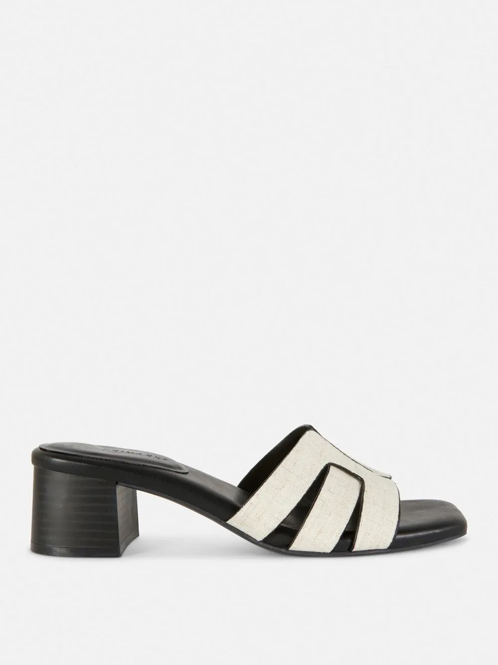 Mules mit gewebtem Riemen und niedrigem Blockabsatz