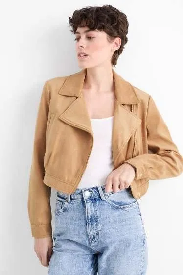 Cropped biker jacket - faux suede