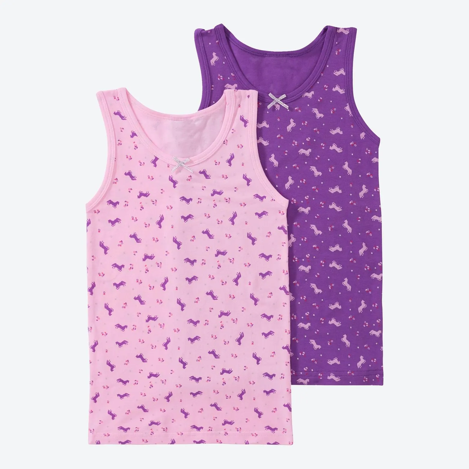 Kinder-Mädchen-Unterhemd mit Allover-Print, 2er-Pack