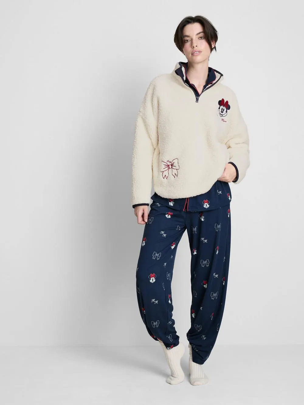 „Disney Minnie Maus“ Borg-Pullover mit Viertelreißverschluss