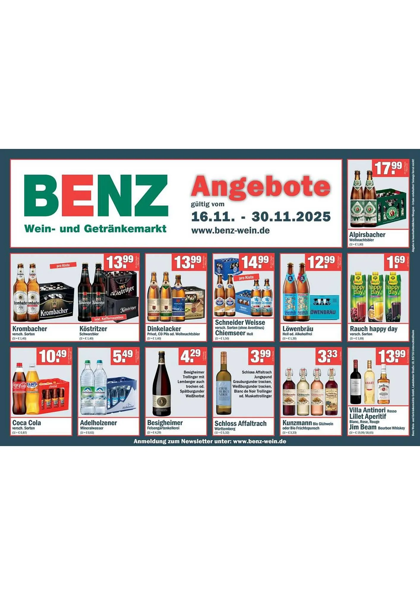 Benz Getränke Prospekt von 16. November bis 30. November 2025 - Prospekt seite 1