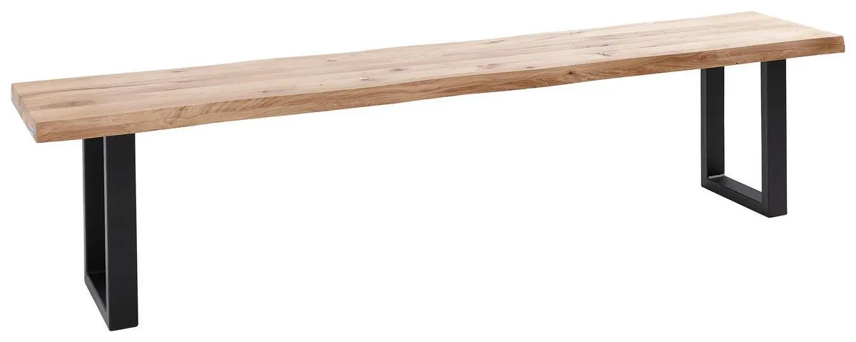 Landscape SITZBANK 200/46/40 cm Schwarz, Eichefarben Wildeiche massiv Metall