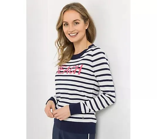 STRANDFEIN Streifenpullover Rundhalsausschnitt BEACH-Intarsie figurumspielend