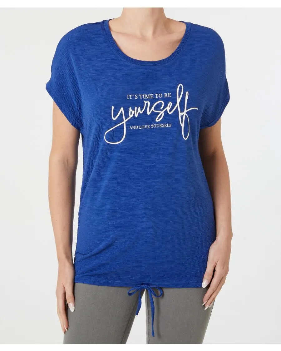 Blaues Longshirt Janina, Saum mit Tunnelzug