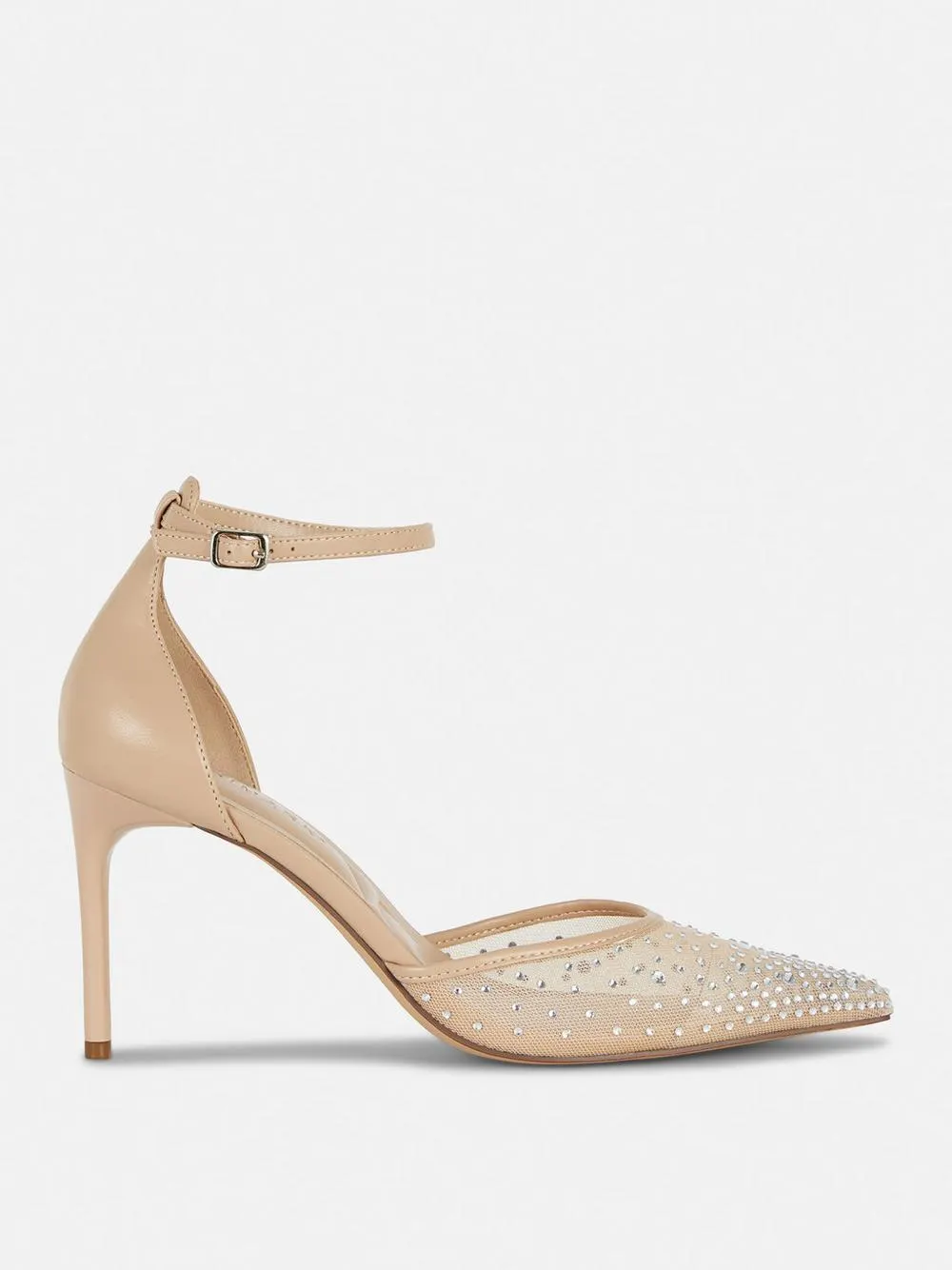 Pumps mit spitzer Netzstoff-Zehenpartie und Strass