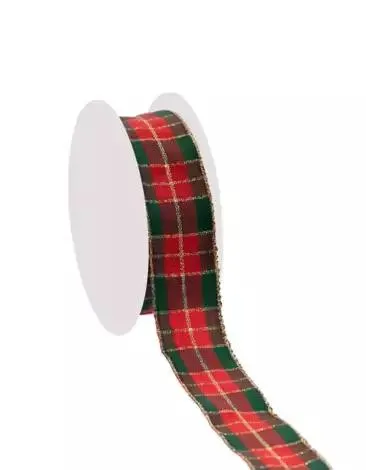 Stoff-Karoband, rot-grün-gold, 25 mm, 5 m