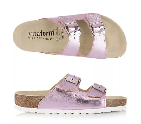 VITAFORM Damen- Pantolette Nappa metallic 2 Schnaller Tieffußbett