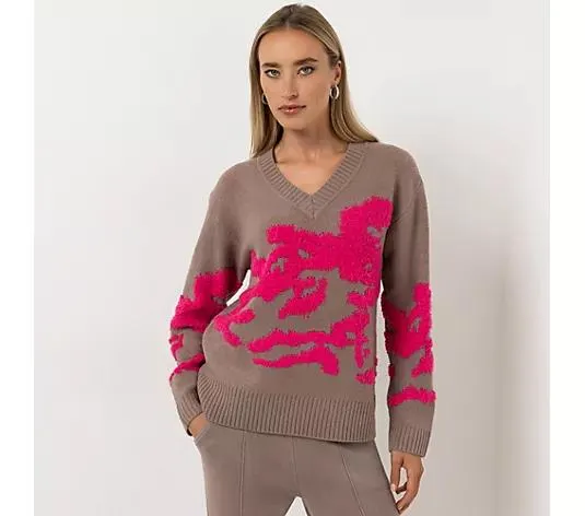 STEFFEN SCHRAUT Pullover V-Ausschnitt Jacquard-Strick figurumspielend