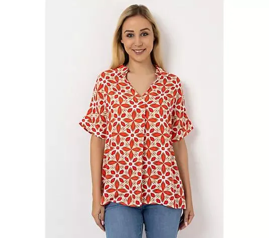 DINE 'N' DANCE Bluse, 1/2-Arm V-Ausschnitt Allover-Druck leger weit