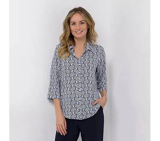 KIM & CO. Jerseybluse, 3/4-Arm Brazil Knit Jersey Knopfleiste figurumspielend