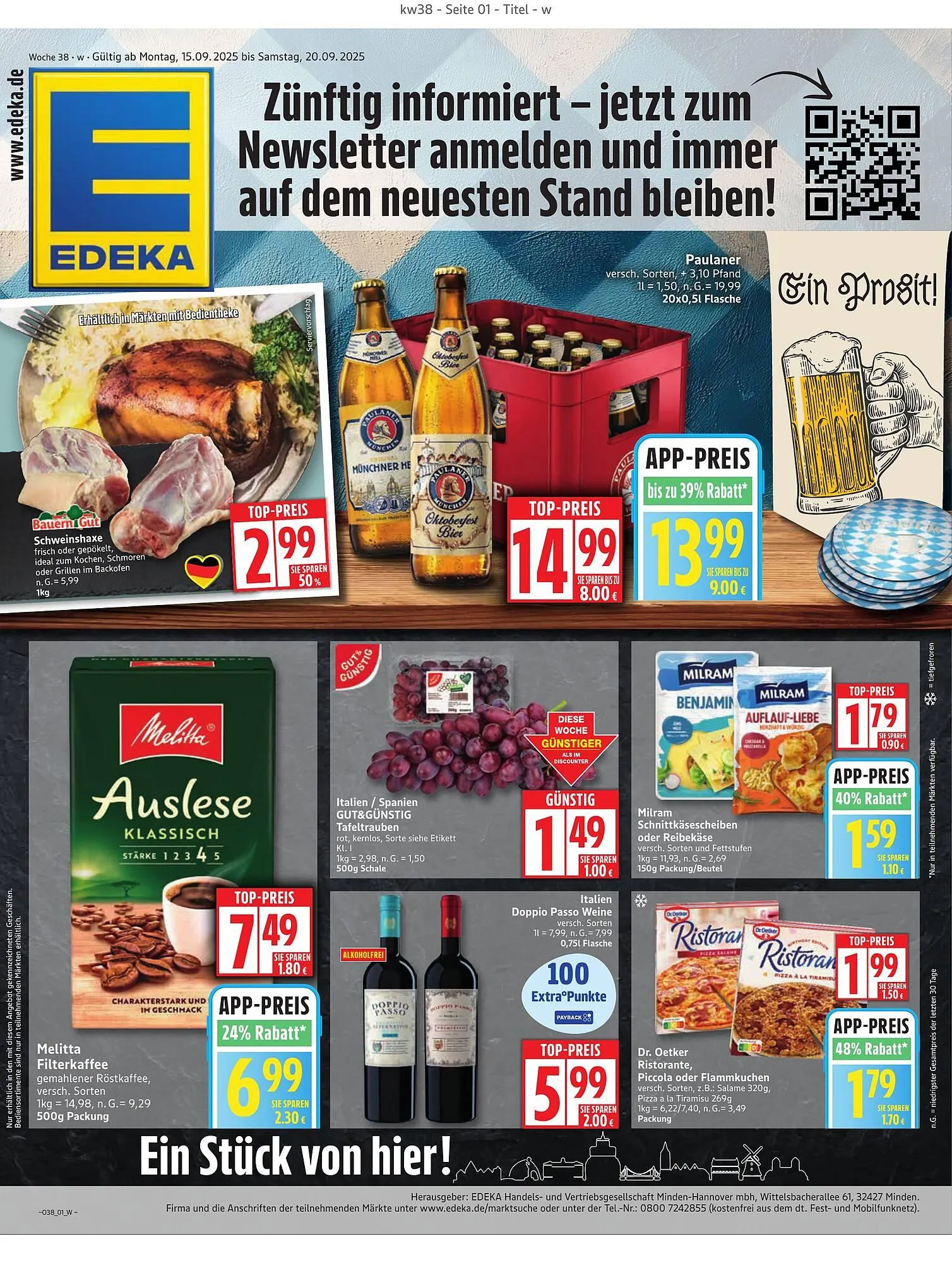 Edeka Prospekt von 15. September bis 20. September 2025 - Prospekt seite 1