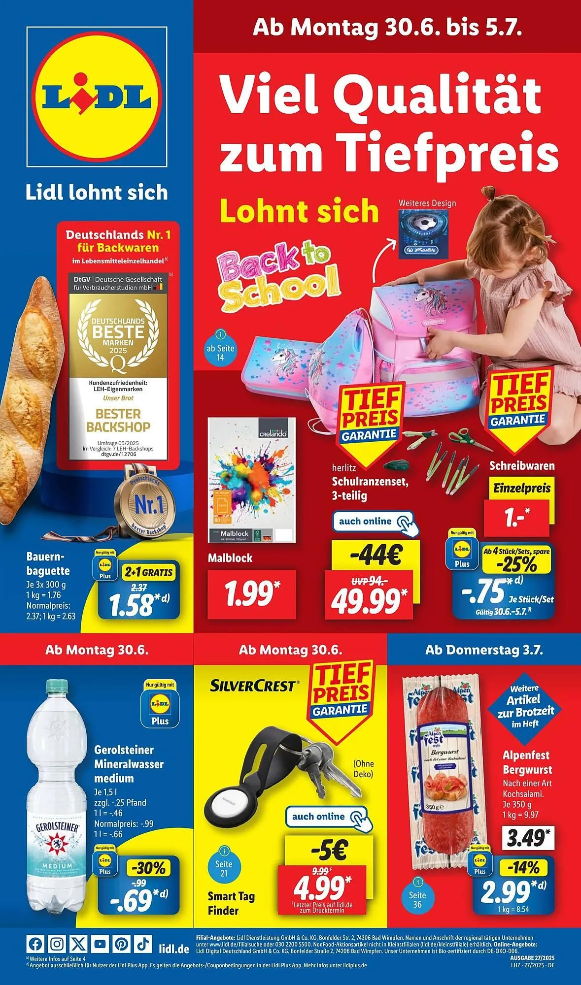 Lidl Prospekt von 30. Juni bis 6. Juli 2025 - Prospekt seite 1