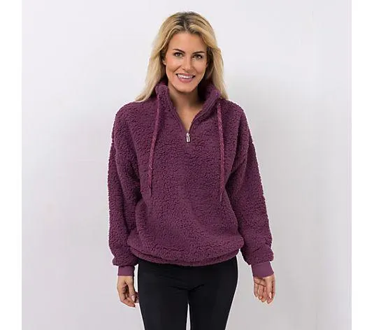 MONT CHALET Damen-Pullover uni Schäfchenfell Troyer-Ausschnitt