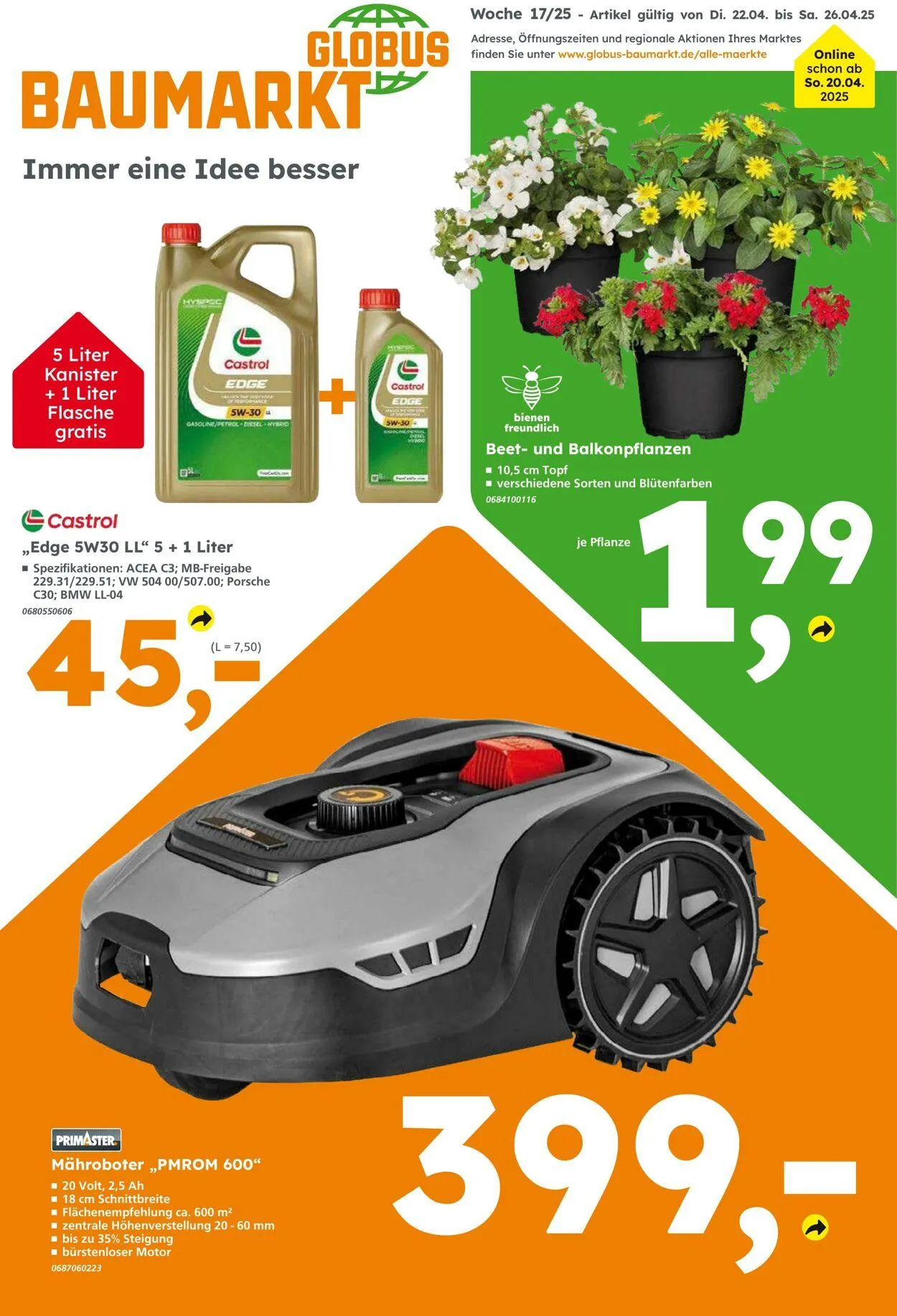 Globus Baumarkt Aktueller Prospekt von 20. April bis 26. April 2025 - Prospekt seite 1