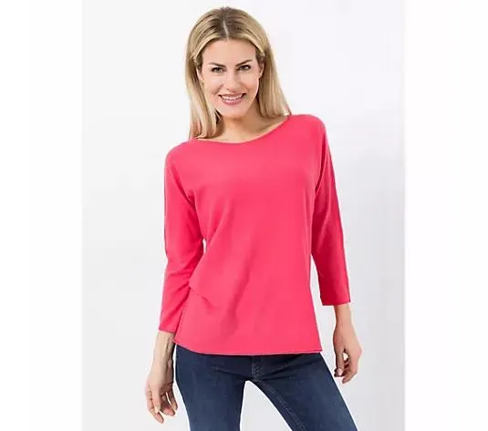 ANNI FOR FRIENDS Pullover, 7/8-Arm U-Boot Ausschnitt Herz-Stickerei leger weit
