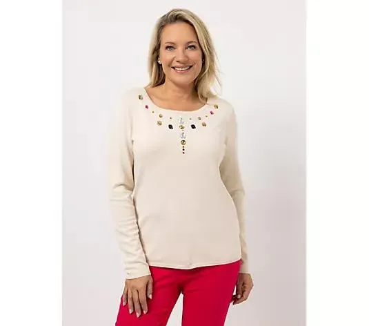 KILIAN KERNER SENSES Pullover, Langarm Schmucksteine Kuss-Plakette figurumspielend