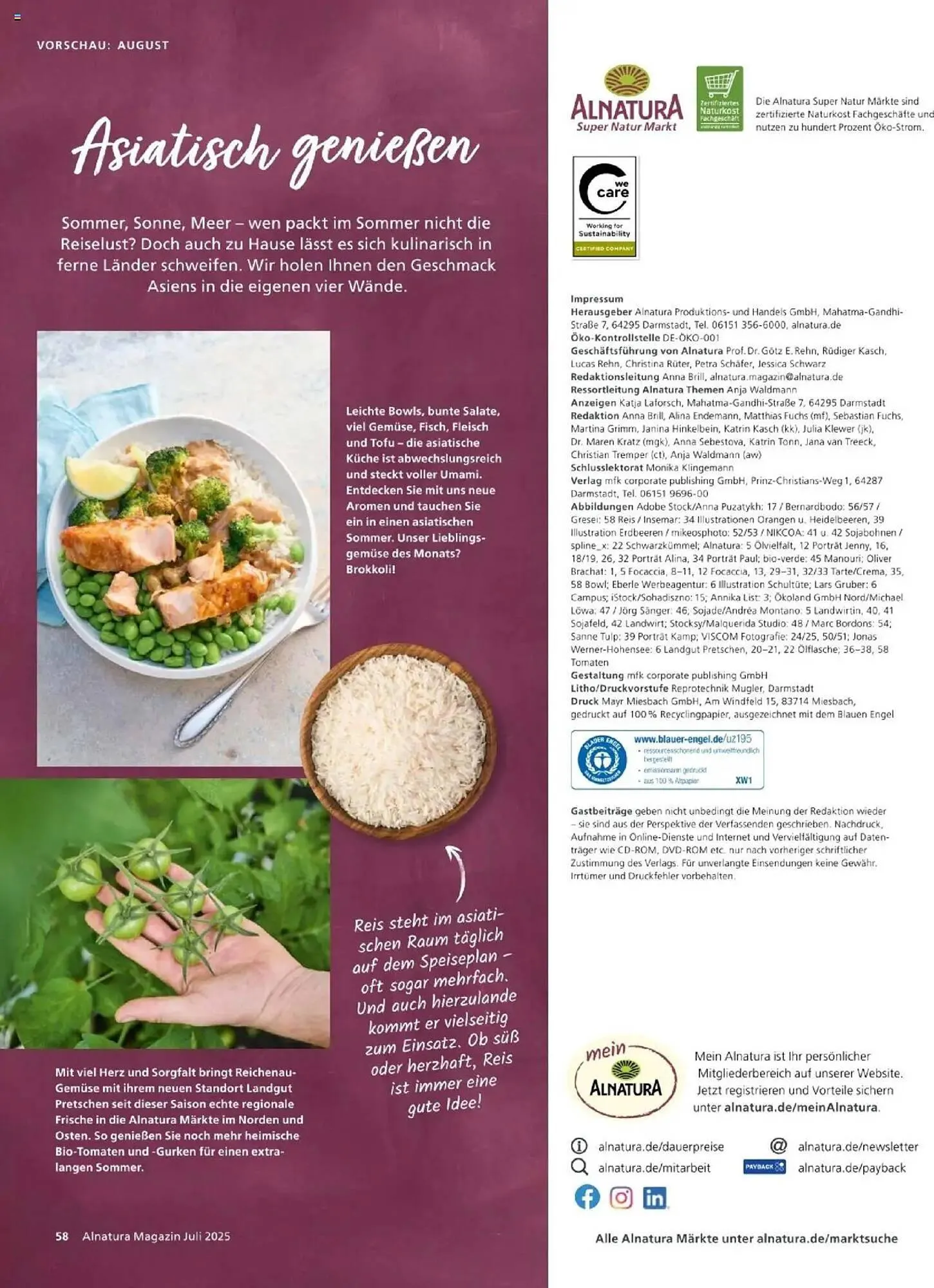 Alnatura Prospekt von 1. Juli bis 31. Juli 2025 - Prospekt seite 58