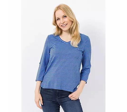 EVA LUTZ Shirt, 3/4 Arm V-Ausschnitt gestreift figurumspielend