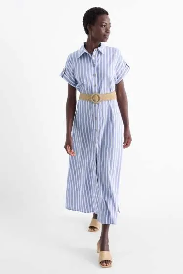 Shirt dress with belt - striped
