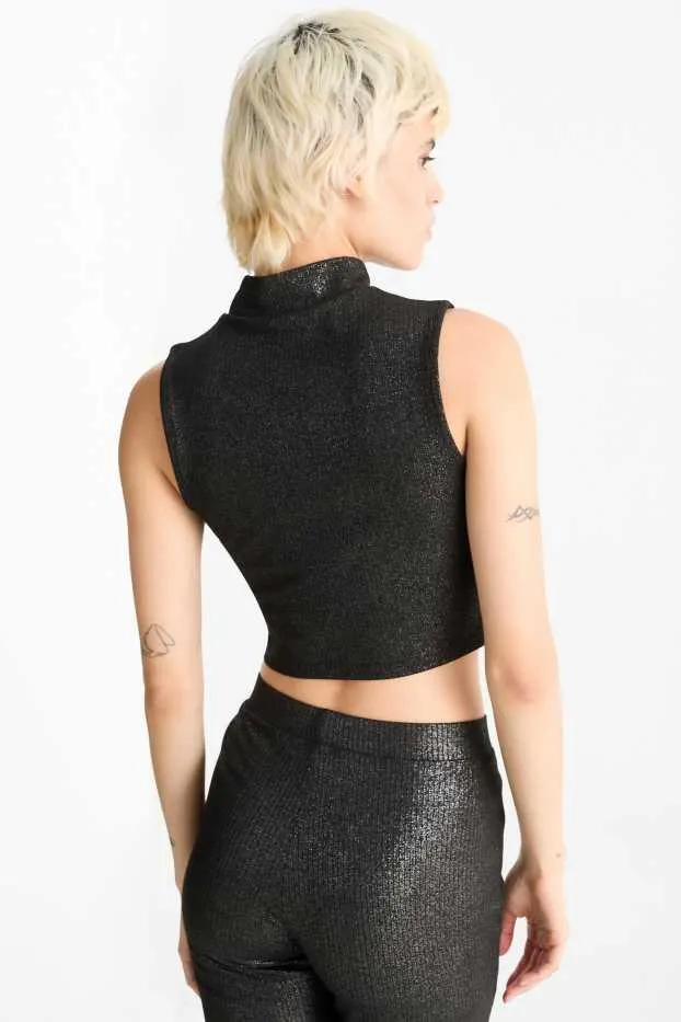 Cropped top - ribbed - shiny