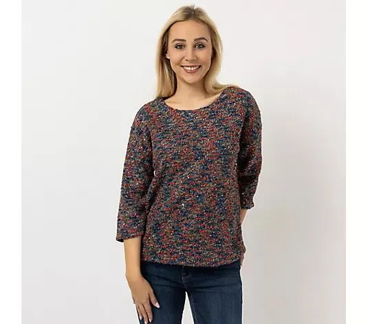 DINE 'N' DANCE Pullover, 3/4-Arm Rundhalsausschnitt Pailletten figurumspielend