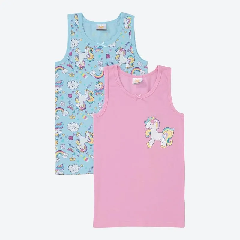 Kinder-Mädchen-Unterhemd mit Print, 2er-Pack