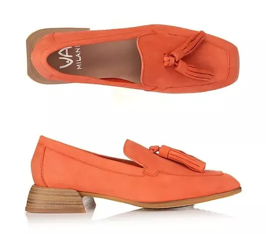 VIA MILANO Damen-Slipper echt Leder Accessoire vorne Absatz ca. 2,5cm