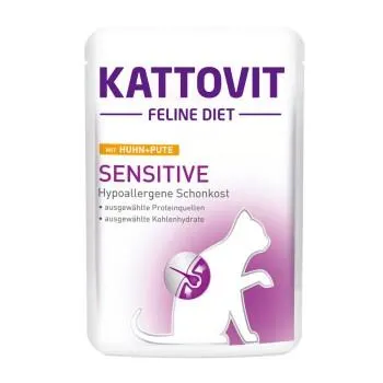 KATTOVIT Feline Diet Nassfutter Katze Sensitive Adult Huhn und Pute 24x85 g