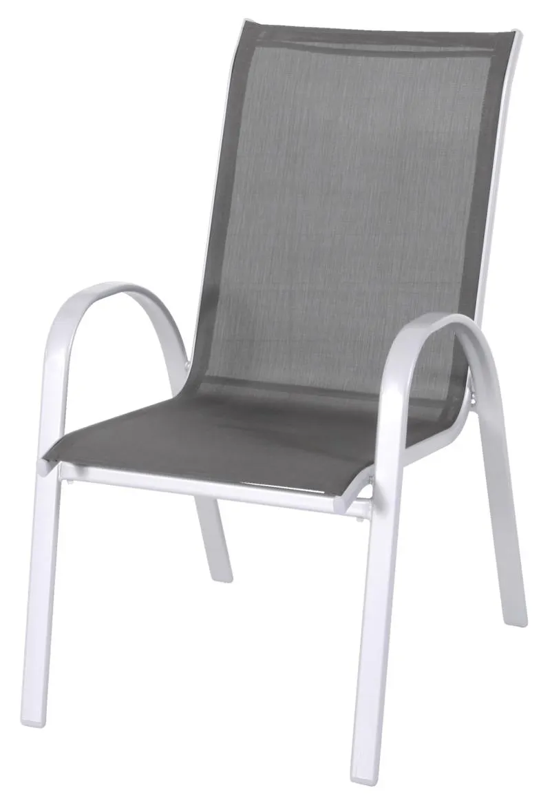 aro Outdoor-Stapelstuhl mit Armlehne, Stahl/Textilen-Bespannung, schwarz/silber